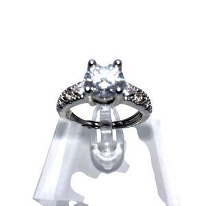 Cubic Zirconia & Moissanite Silver Tone Adjustable Ring